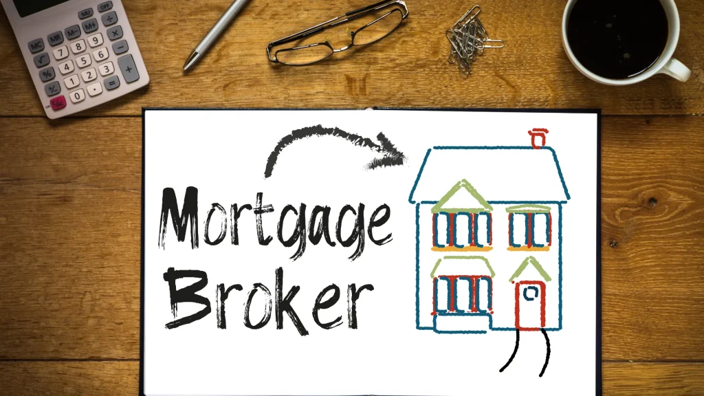 Digital drawing of a house with SEO-focused content for mortgage brokers, including keywords and online visibility.