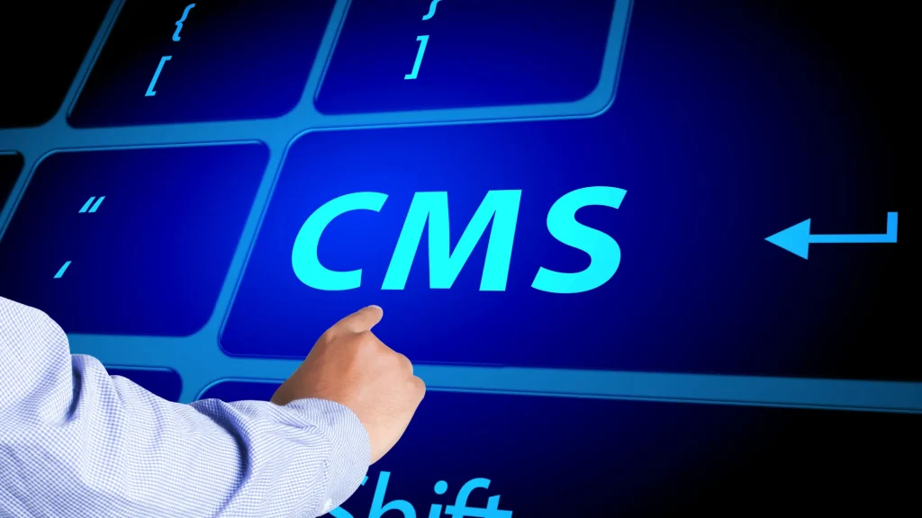 A close-up of the CMS key on a keyboard indicating custom CMS SEO migration